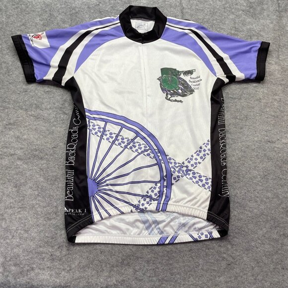 Peak 1 Sports Cycling Jersey Men M White Purple Black Zip Pockets Unisex - Picture 1 of 11
